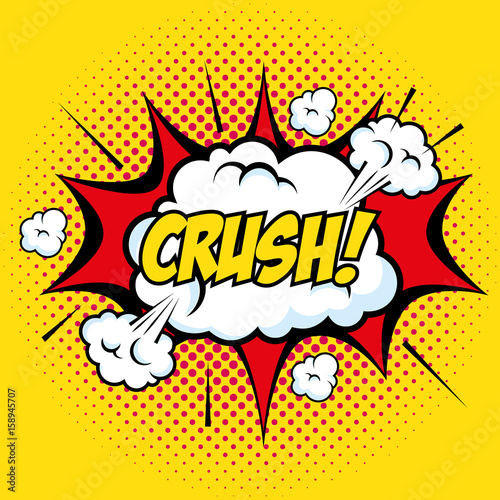 Comic like crush art pop with clouds sign over yellow background vector illustration