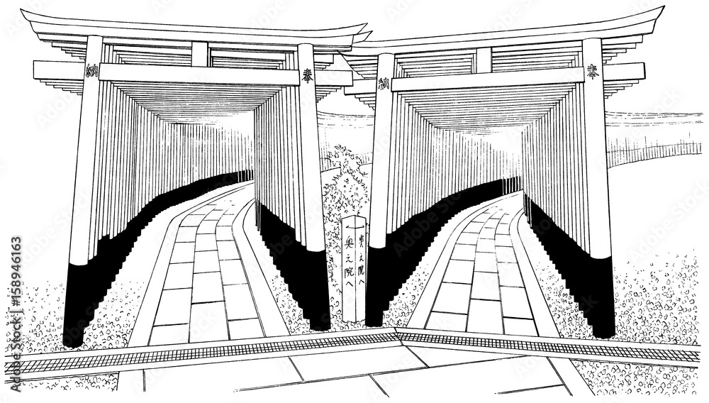 漫画風ペン画イラスト 神社 Stock Illustration Adobe Stock