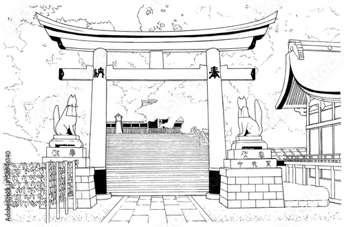 漫画風ペン画イラスト 神社 Stock Illustration Adobe Stock