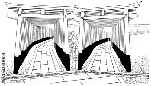 漫画風ペン画イラスト 神社 Stock Illustration Adobe Stock