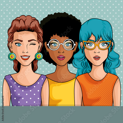 Women comic like pop art icon over blue dotted background vector illustration