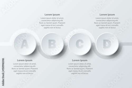 Four topics simple white paper 3D circle on timeline for website presentation cover poster vector design info graphic illustration concept