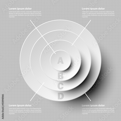 Simple white 3d paper circle in four layer topic for website presentation cover poster vector design info graphic illustration concept
