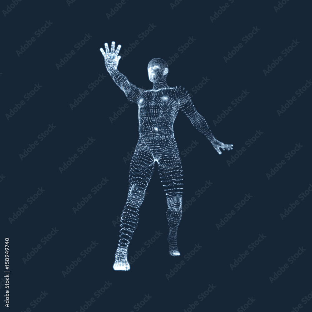 .Vector man with hand up to stop. Human showing stop gesture. 3D model of man. 3D vector illustration. .Vector man with hand up to stop. Human showing stop gesture. 3D model of man. 3D vector illustration.
