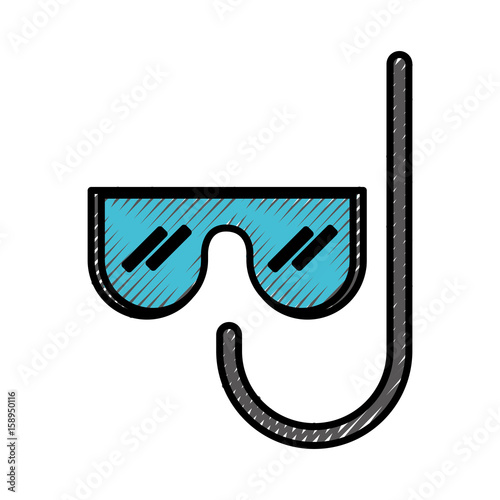 cute scribble blue mask and snorkel cartoon vector graphic design