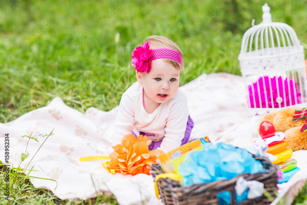 Adorable baby girl smile picnic playful weekend nature Adorable baby girl smile picnic playful weekend nature