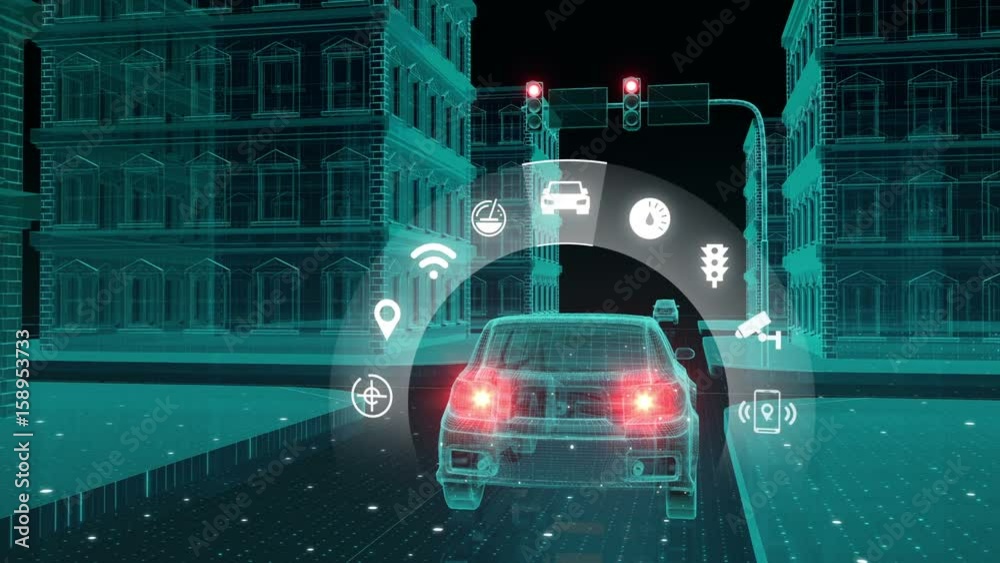 IoT car connect traffic information control system, select application, Internet of things concept.