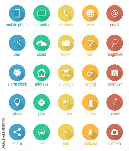 Set of flat vector round icons.