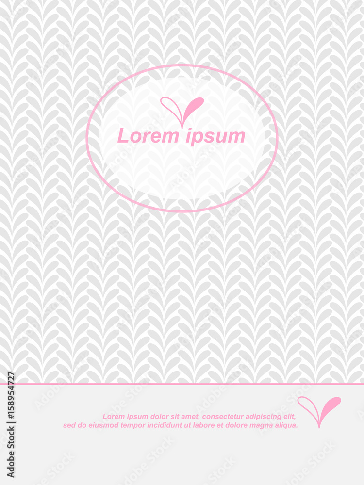 Background with white ornament, heart, leaf, drop. With rozovoi frame. And logo.