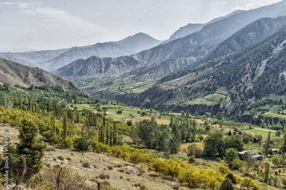 Mountain landscape, Valley, Shahimardan settlement enclave in Kyrgyzstan