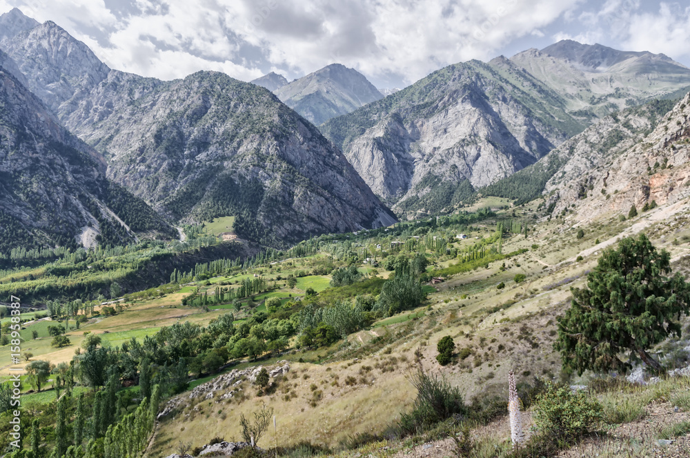 Mountain landscape, Valley, Shahimardan settlement enclave in Kyrgyzstan
