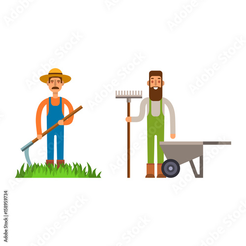 Farmer character man agriculture person profession rural gardener worker people vector illustration.