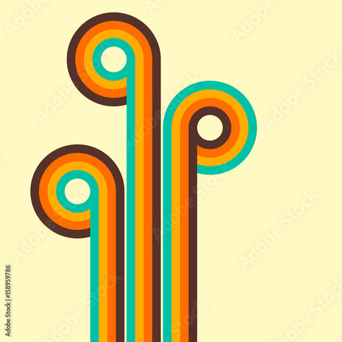 Abstract retro background, digital lines and circles, design70s, vector.