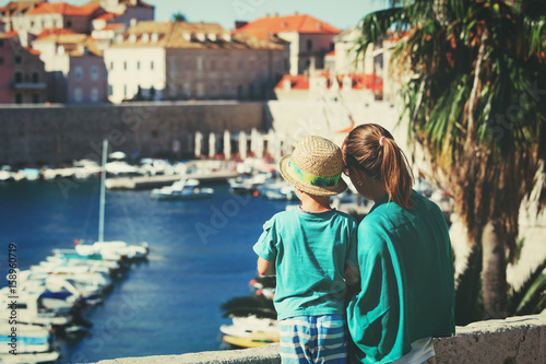 mother and son looking at Dubrovnik, Croatia © nadezhda1906