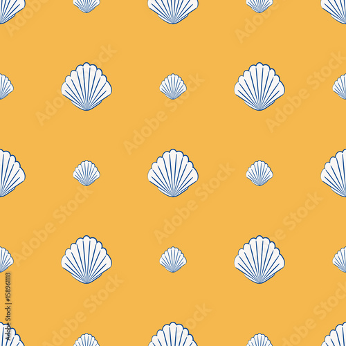 Vector seamless pattern with scallop shells marine design ocean background