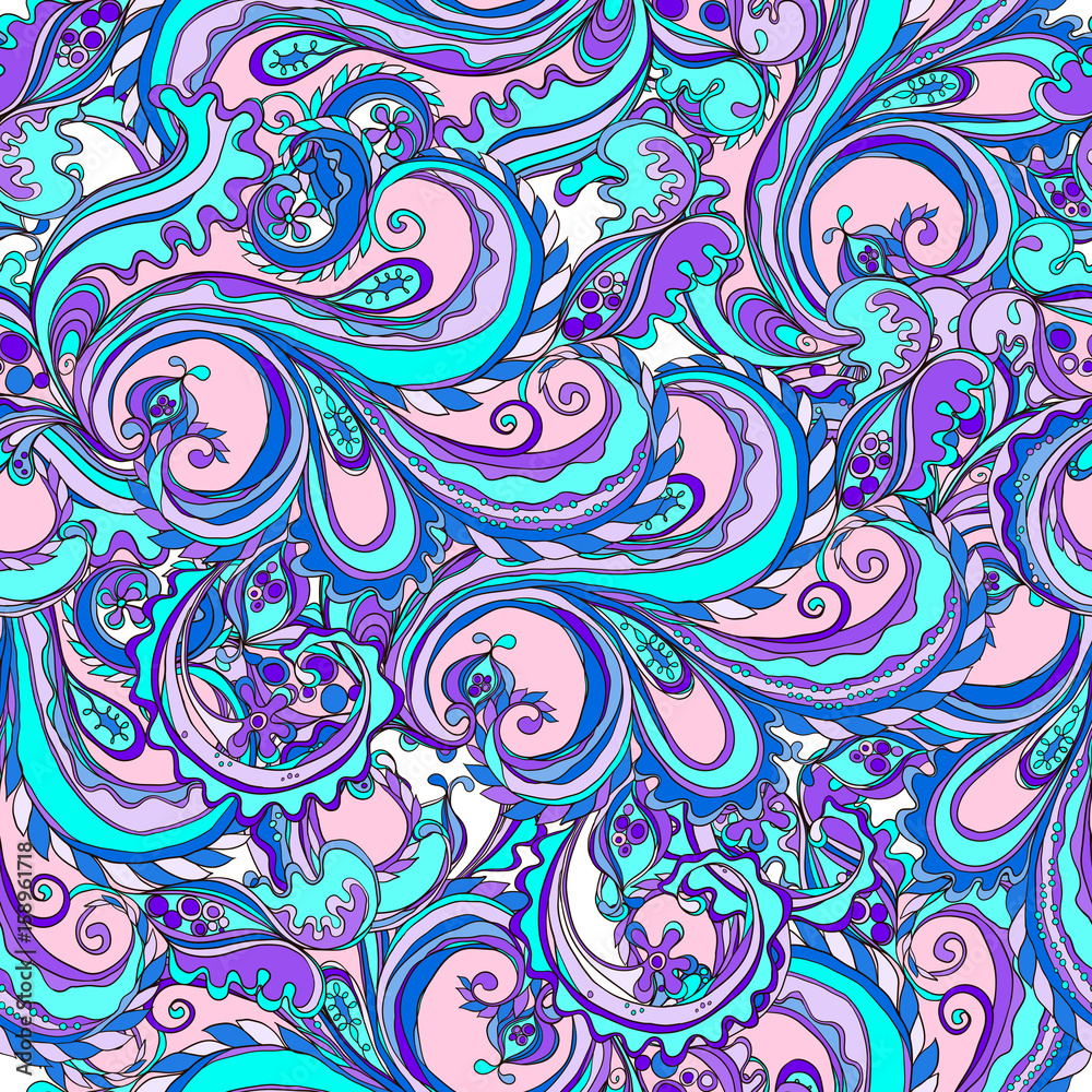 Seamless flourish background. Bright blue and violet colors. Seamless flourish background. Bright blue and violet colors.