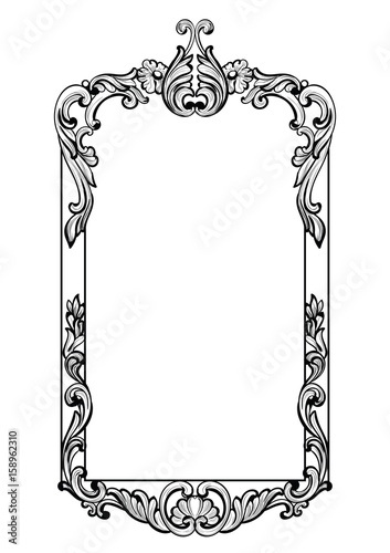 Vintage Imperial Baroque Mirror frame. Vector French Luxury rich intricate ornaments. Victorian Royal Style decor