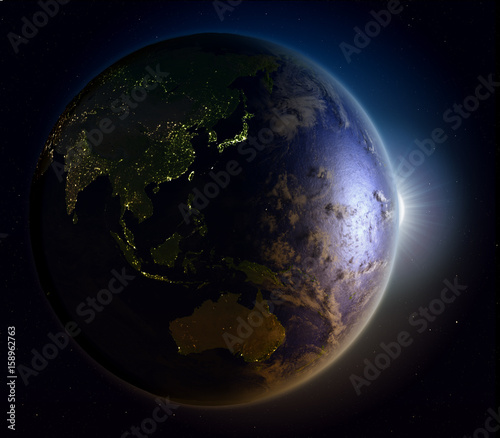 Fototapeta Naklejka Na Ścianę i Meble -  Sunrise above East Asia from space