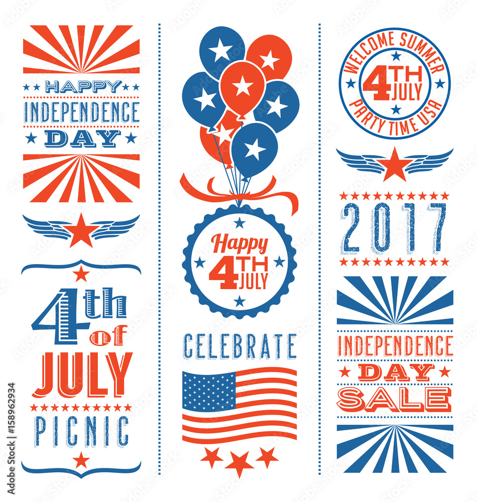 Obraz premium Retro 4th of July design elements for greeting cards, web page banners, posters