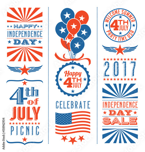 Retro 4th of July design elements for greeting cards, web page banners, posters