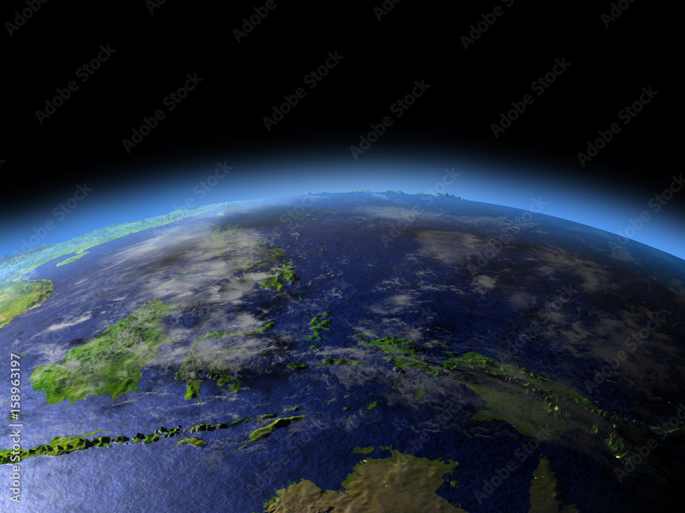 Papua from space on early morning