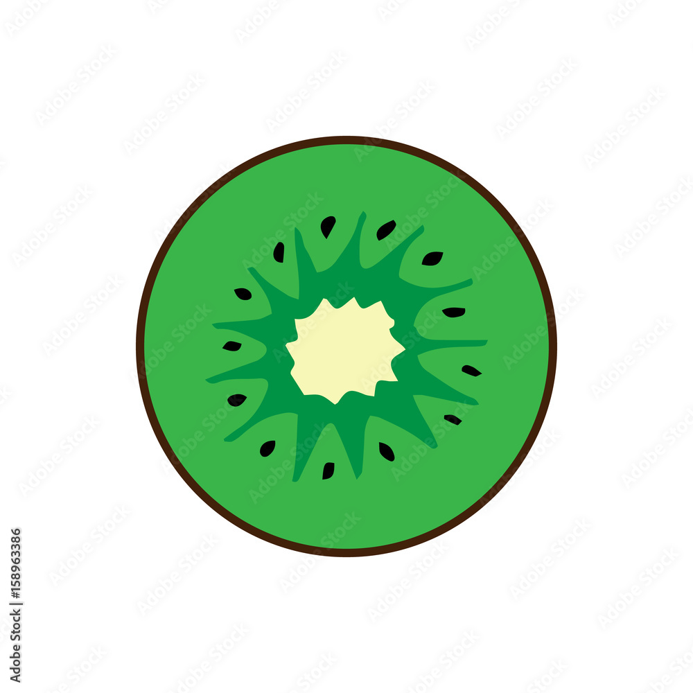 Kiwi fruit slice flat icon, vector illustration doodle, cartoon drawing. Kiwi fruit slice flat icon, vector illustration doodle, cartoon drawing.