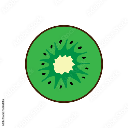 Kiwi fruit slice flat icon, vector illustration doodle, cartoon drawing.