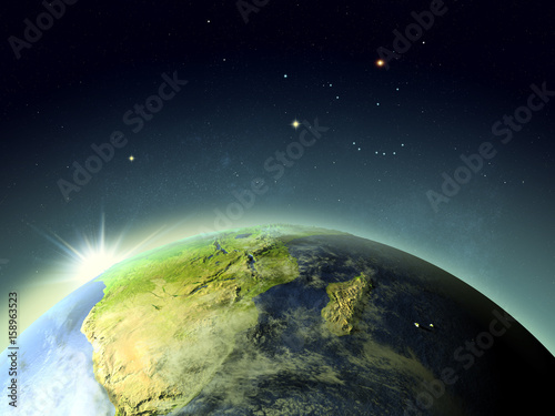 Fototapeta Naklejka Na Ścianę i Meble -  Sunset above South Africa from space