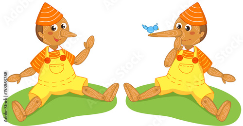 Pinocchio the liar puppet, italian fairy tale, vector