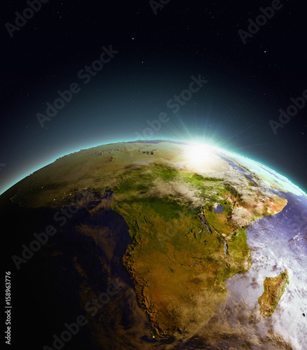 Fototapeta Naklejka Na Ścianę i Meble -  Sunrise above Africa from space