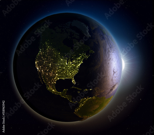 Fototapeta Naklejka Na Ścianę i Meble -  Sunrise above North America from space