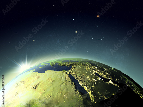 Fototapeta Naklejka Na Ścianę i Meble -  Sunset above Middle East from space