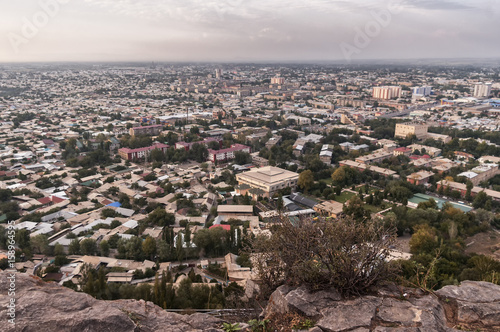 View of the city of Osh in Kyrgyzstan from a height of mountain Suleiman
