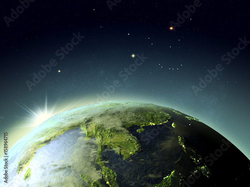 Fototapeta Naklejka Na Ścianę i Meble -  Sunset above Indochina from space