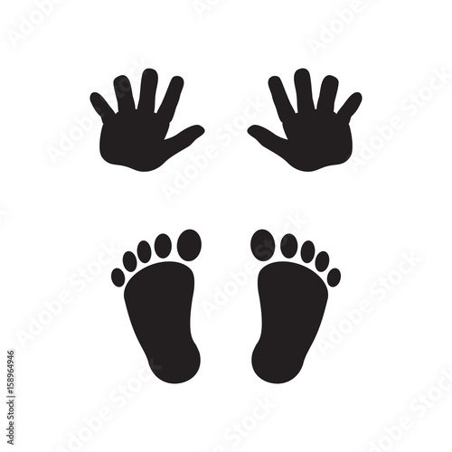 Baby's footprints and handprints, icon. Abstract concept. Flat design. Vector illustration on white background.