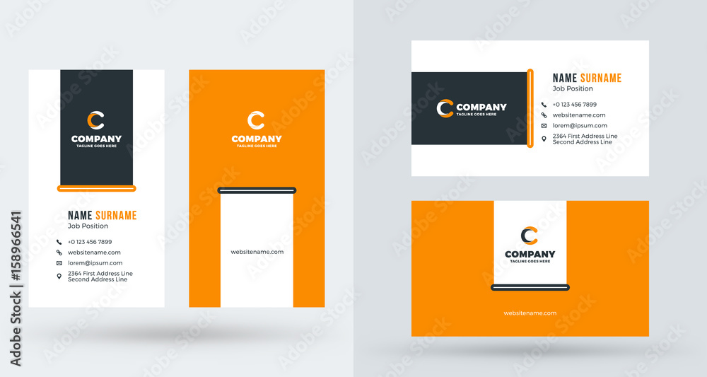 Double-sided creative business card template. Portrait and landscape orientation. Horizontal and vertical layout. Vector illustration Double-sided creative business card template. Portrait and landscape orientation. Horizontal and vertical layout. Vector illustration