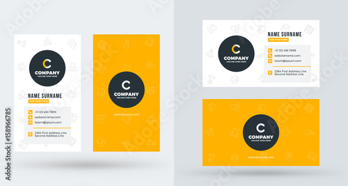 Double-sided creative business card template. Portrait and landscape orientation. Horizontal and vertical layout. Vector illustration