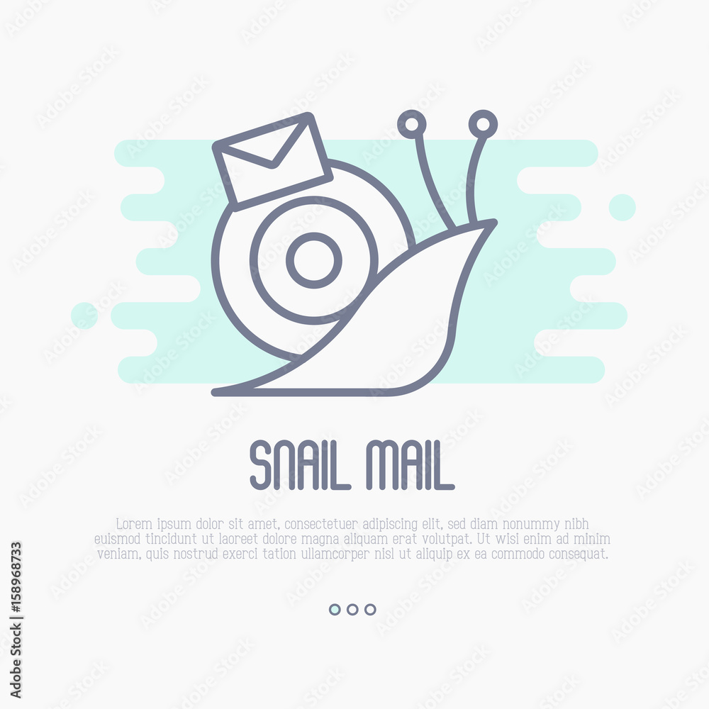 Thin line icon of snail mail with envelope. Symbol of slow mail. Vector illustration. Stock