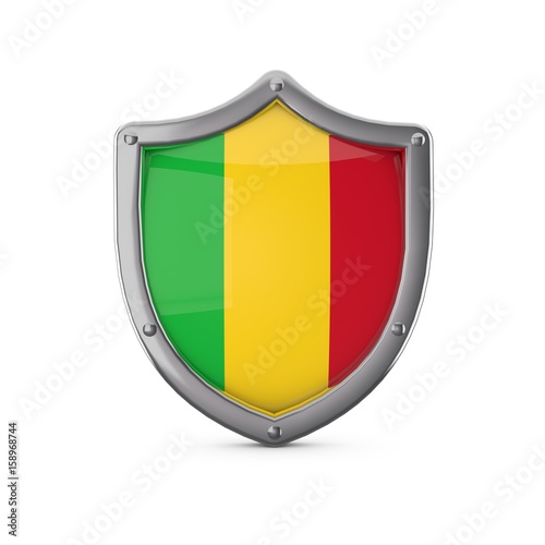 Free Download Mali security concept. Metal shield shape with national flag - GFXLoad