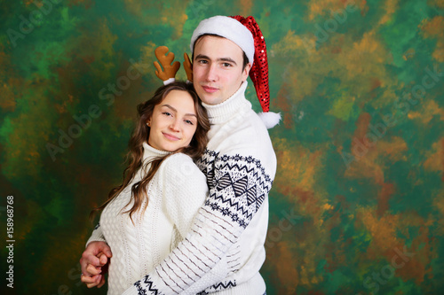 Christmas couple hugging