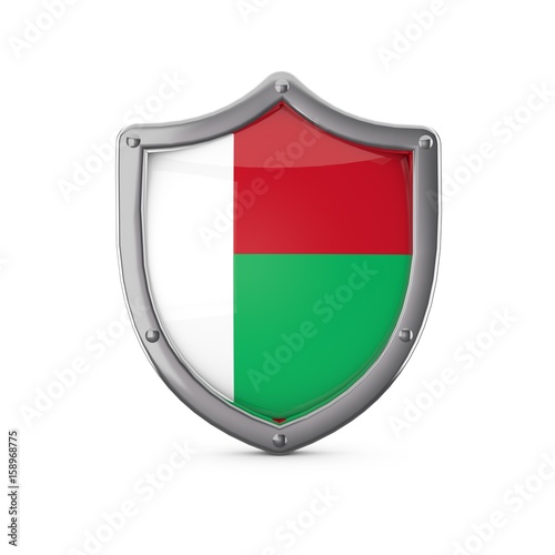 Free Download Madagascar security concept. Metal shield shape with national flag - GFXLoad
