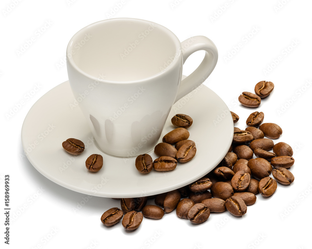 Coffee cup and coffee beans on white background Stock Photo Adobe Stock