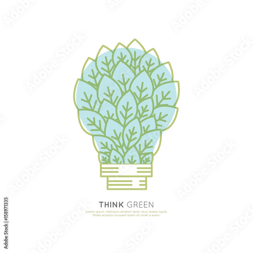 Isolated Vector Style Illustration Logo Set Badge Recycling Ecological Concept  Lightbulb with green leafs and tree. One Page Web Site Template Banner, Infographic Poster
