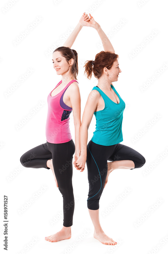 Beautiful sporty women do exercises on a white background. Fitness. Beautiful sporty women do exercises on a white background. Fitness.
