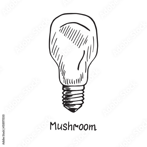 Mushroom lamp type, woodcut style design, hand drawn doodle, sketch in pop art style, isolated vector illustration