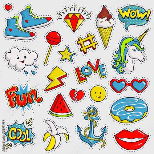 Cute and trendy patches. Vector stickers.