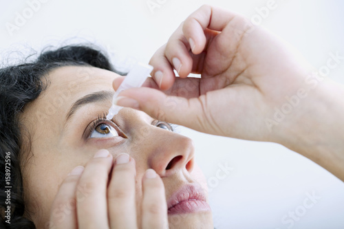 Woman using eyewash