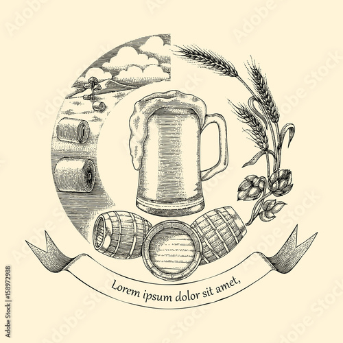 Beer craft concept logo hand drawing vintage style,Process of craft beer