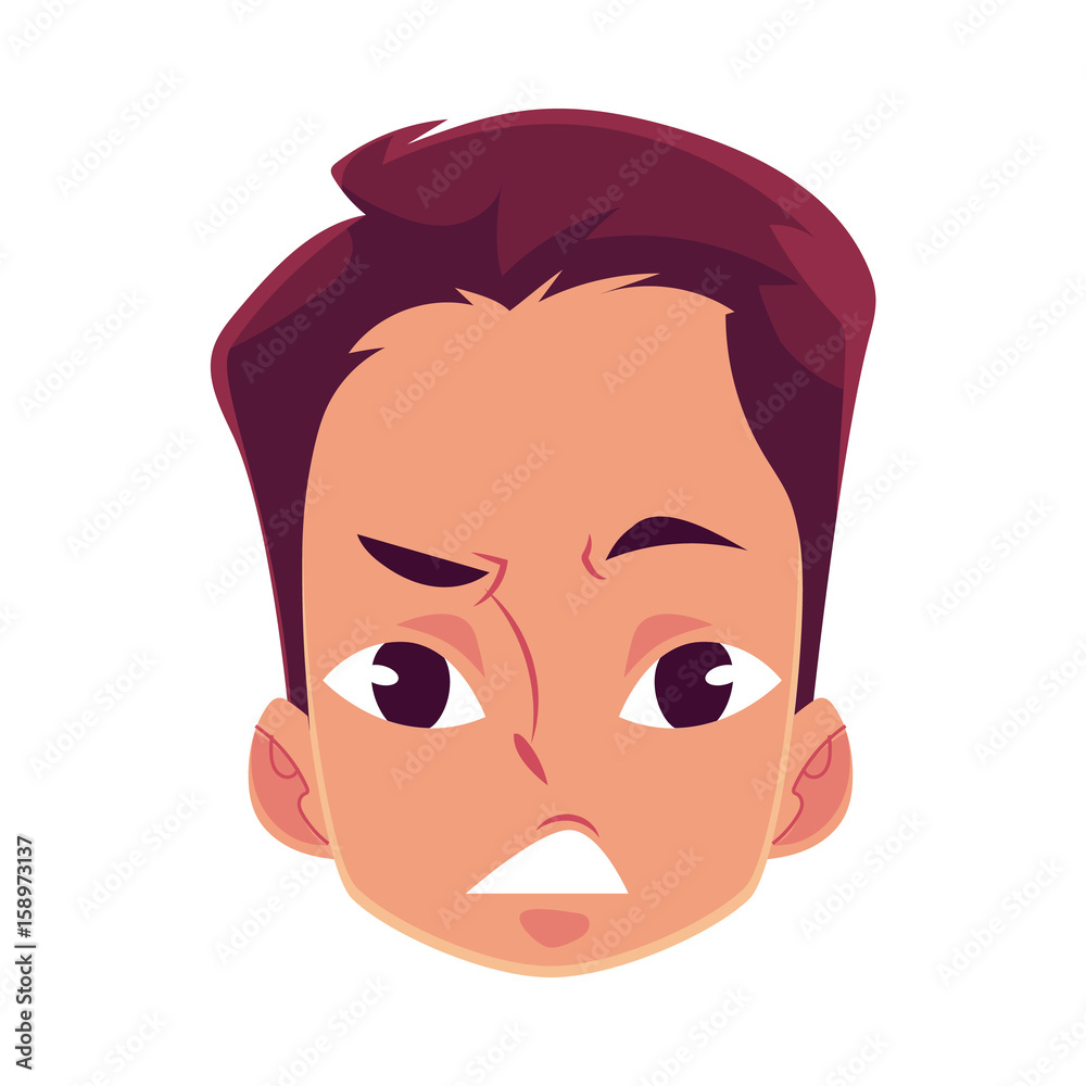 Young man face, upset, confused facial expression, cartoon vector  illustrations isolated on white background. Handsome boy feeling upset,  concerned, confused frustrated. Stock Vector | Adobe Stock