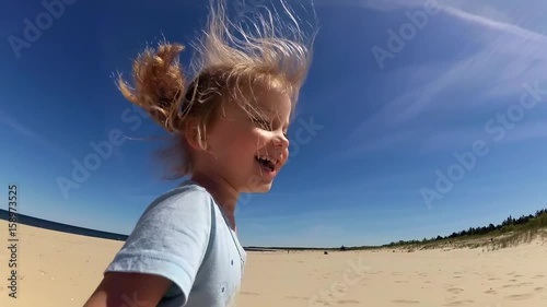 Wallpaper Mural Little Girl Running Smiling Playing On Beach Slow Motion Torontodigital.ca